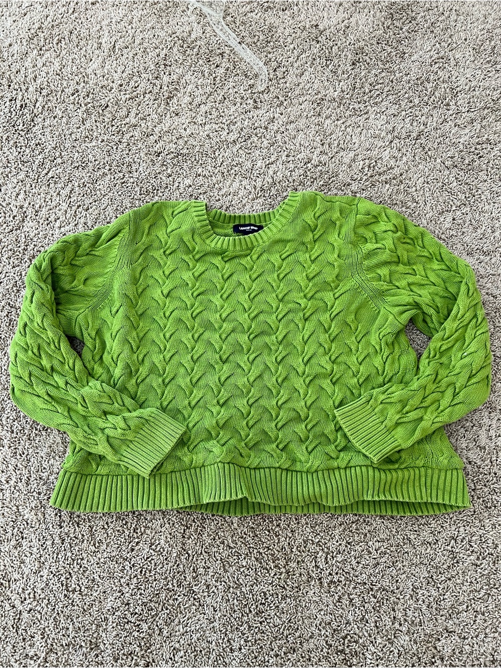 Lands' End Lime Green Cable-Knit Crewneck Sweater